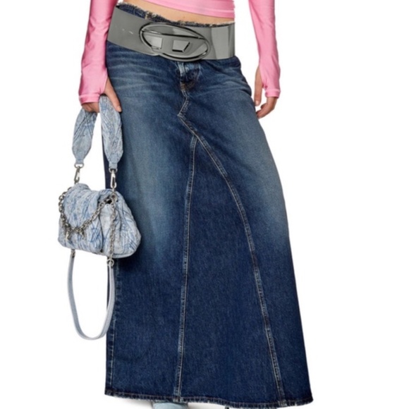 DIESEL DENIM RAW EDGE MAXI-MIDI SKIRT 25 - Picture 1 of 13